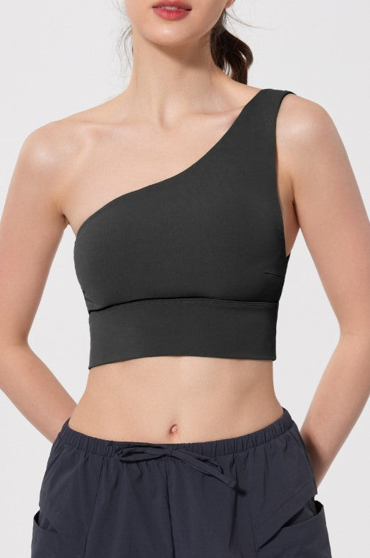 Women's Inclined Shoulder Sports Yoga Bra - Shockproof Antibacterial Running Fitness Dance Back-Enhancing Comfort Innerwear