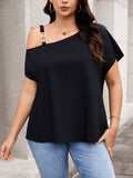 2025 Spring New Women’s Temperament One-Shoulder Button T-Shirt – Solid Color Slim Fit Casual Chic Top