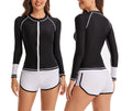 Women’s Two-Piece Flat-Angle Floral Surfing Swimsuit – Long-Sleeve Zip-Up Rash Guard Cardigan Tankini Set