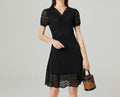 Elegant Black Lace V-Neck Fishtail Dress – Summer Slimming Plus Size, Versatile and Chic
