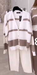 Women's Winter Casual Striped Long Sleeve Sweatshirt and Long Pants Two-Piece Set