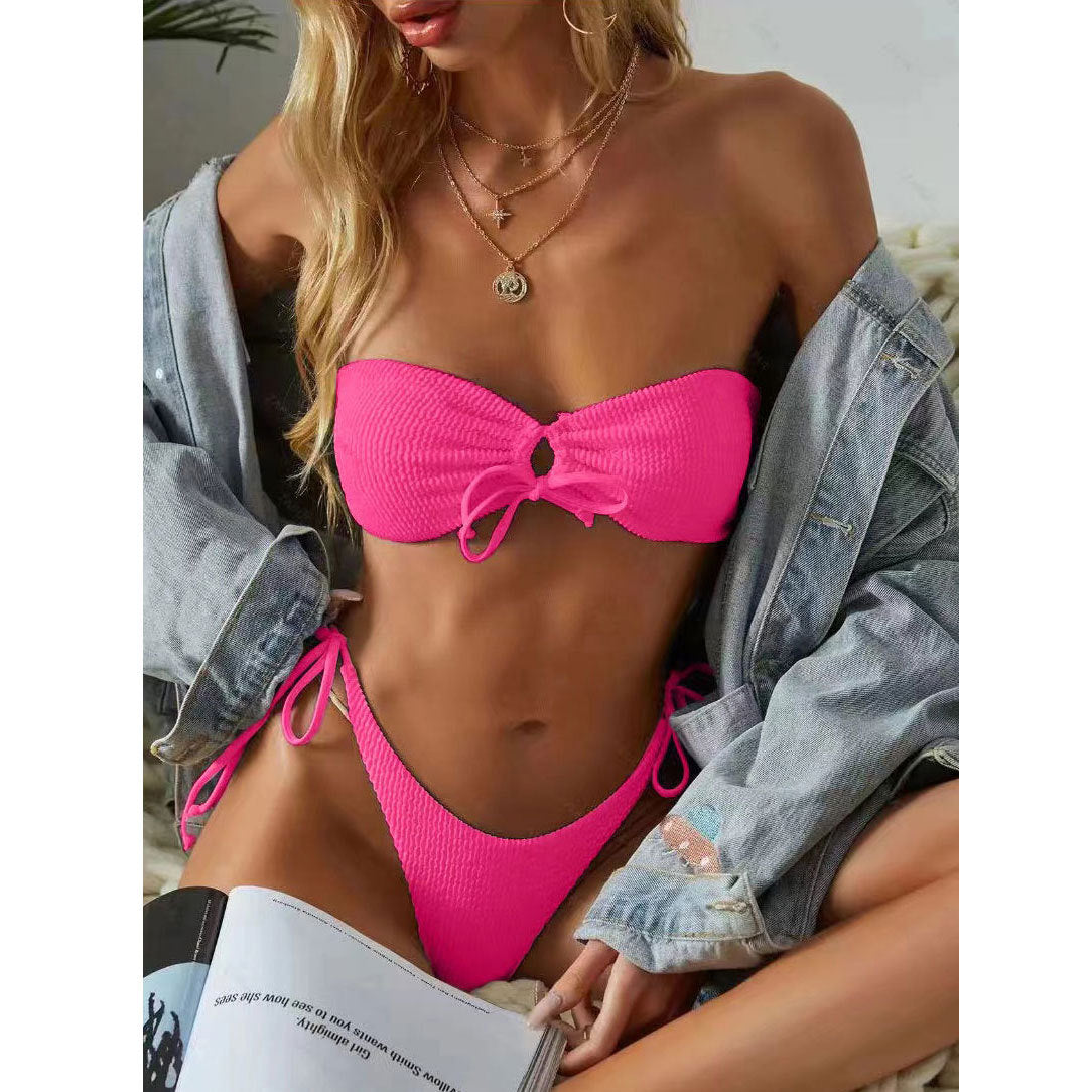 New Solid Color Tube Top Bikini | Split Strap Swimsuit for Beach & Pool