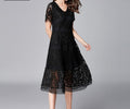 V-Neck Lace Dress for Plus Size Women – Summer A-Line Long Skirt, Elegant & Flattering for Curvy Figures