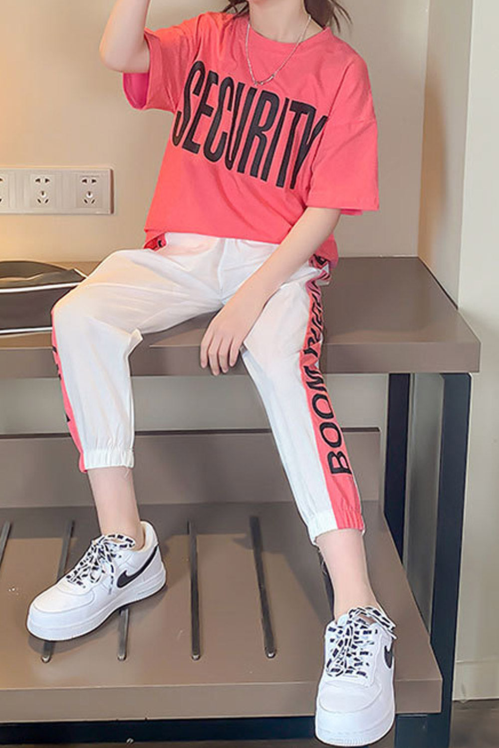 Kids Girls Letter Printed T-Shirt Elastic Bottom Convenient Magnificent Outfit Set