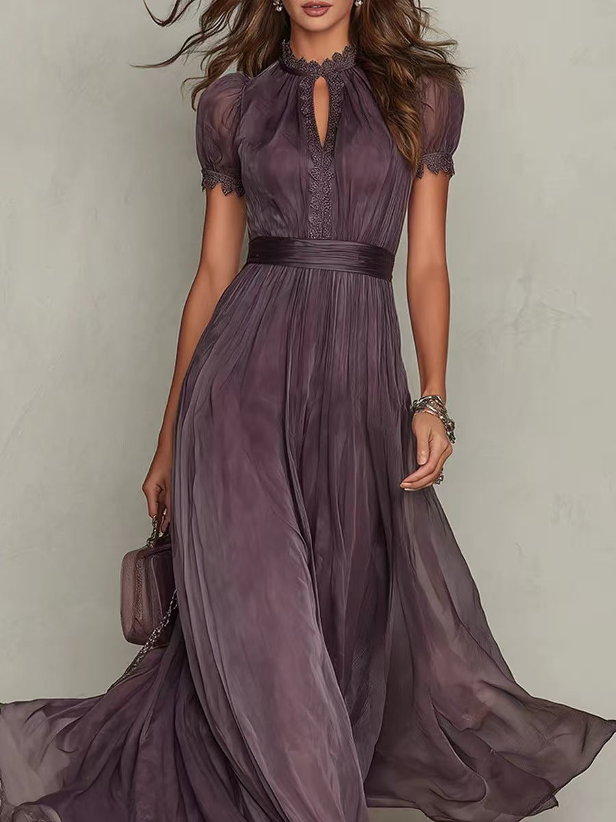 Women’s Elegant Lace Collar Slim Waist Dress