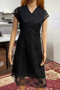 Women Lovely Lace Decorated V-Neck Cap Sleeve Attractive Slim Fit Shift Dress