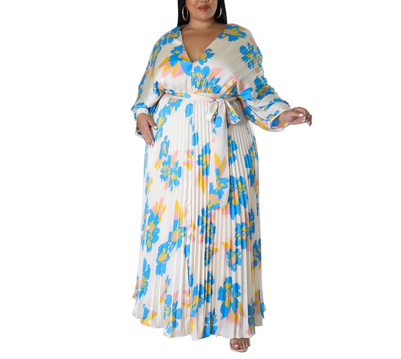 Plus Size Autumn Winter Sweet Style Pleated Long Dress for Women – Loose Fit Casual Dress for Fat MM