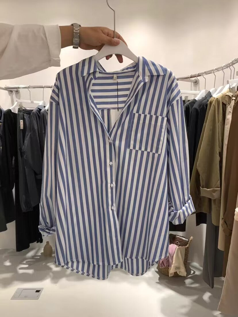 Women's Spring/Autumn Fresh Vertical Striped Long-Sleeved Shirt