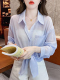 Women's Thin Ice Silk Polo Shirt - Breathable Sun-Proof Summer Top