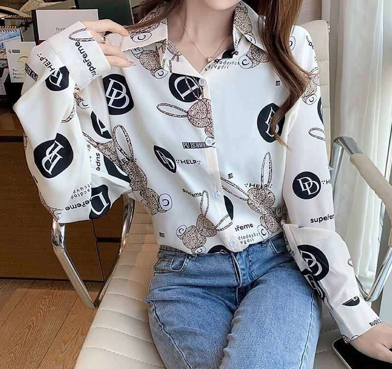 Women's Relaxed-Fit Printed Shirt - Real Shot Casual Long-Sleeve Top