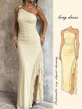 Women's 2026 Summer One-Shoulder Sleeveless Irregular Ruffle Dress – Elegant A-Line Midi Dress for Casual, Party & Vacation Wear