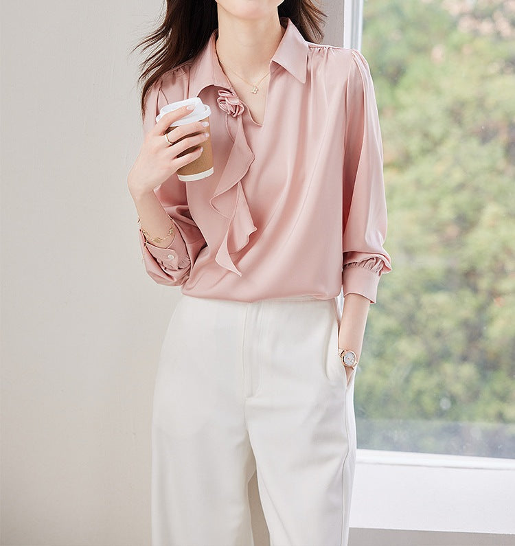 Women's Spring & Autumn High-Neck Long Sleeve Shirt - Elegant Fashion Blouse