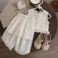 Summer Girls’ Lace Embroidered Outfit – Baby Style Vest Top & Wide Leg Pants Set - RAC26JP5380BATS