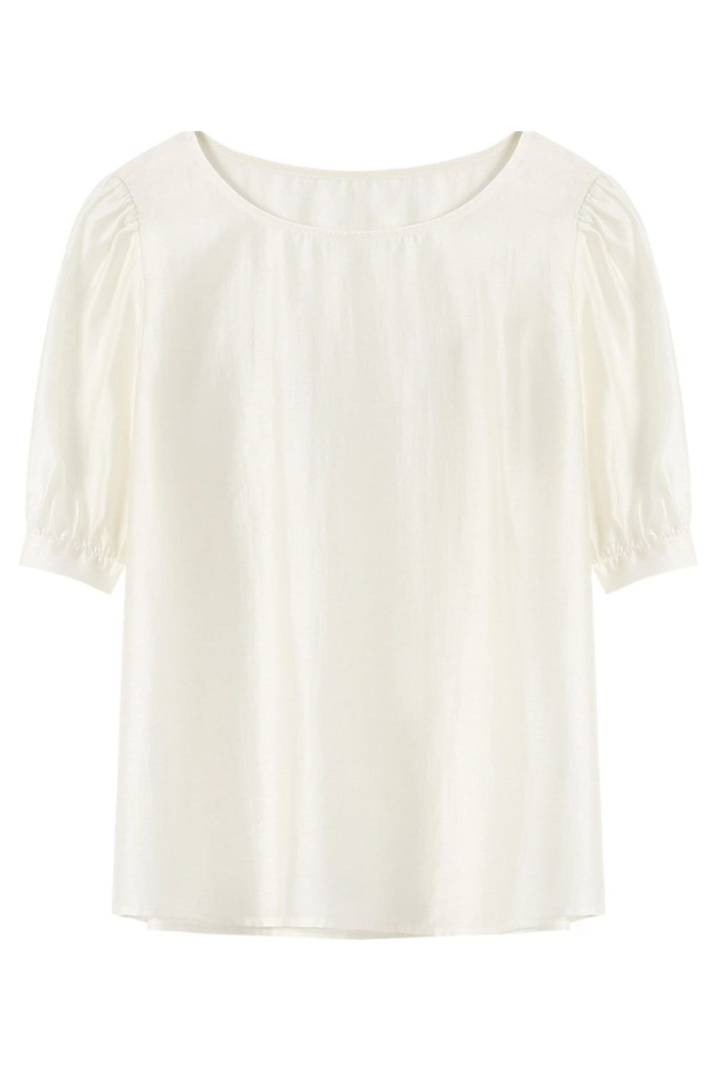 Women Round Neck Short-Sleeved Summer Solid Blouse