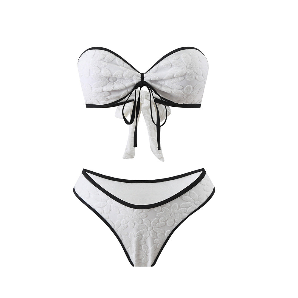 Strapless Gathered Tube Top Bikini Set - Split Beach Swimsuit