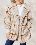 Women's H&T Checked Faux Fur Hooded Jacket
