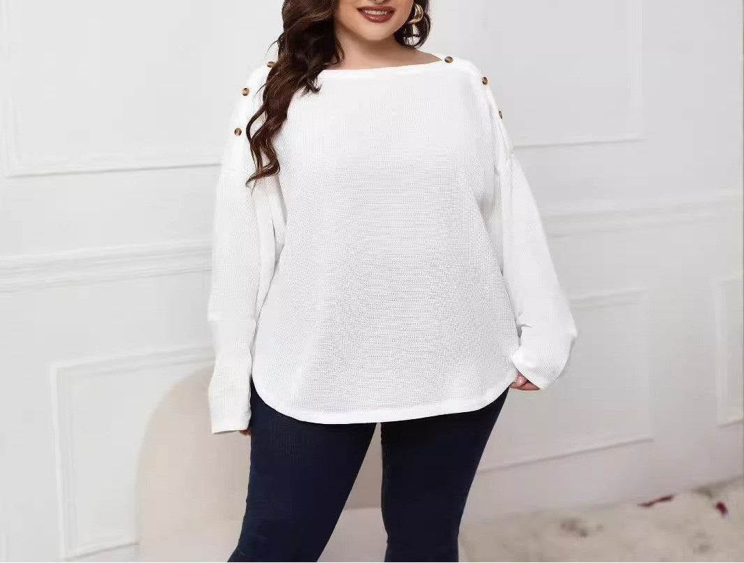 Spring New Arrival Plus Size Long-Sleeved Off-Shoulder Top – Stylish, Versatile & Comfortable Women’s Fashion Blouse