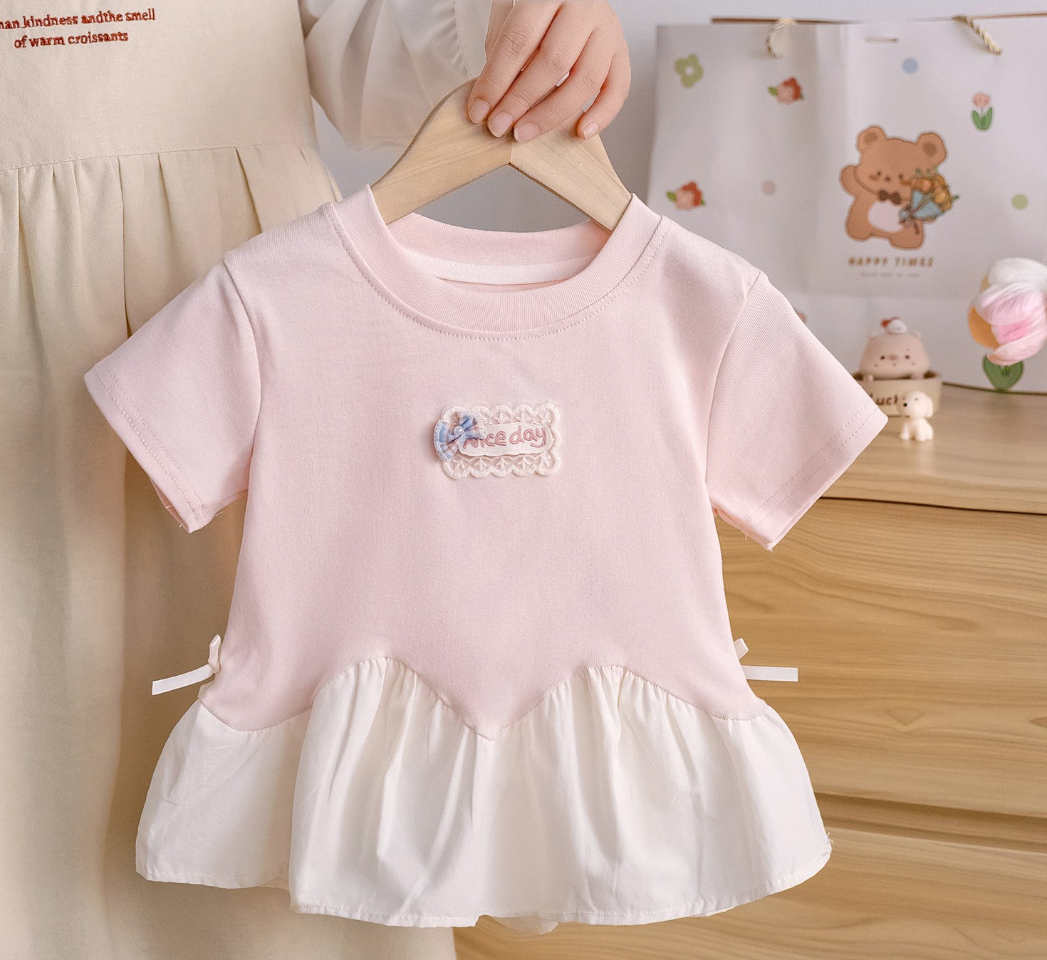 Girls Summer Short Sleeve Lace Trim T-Shirt - RAC26JP5443BATDAS