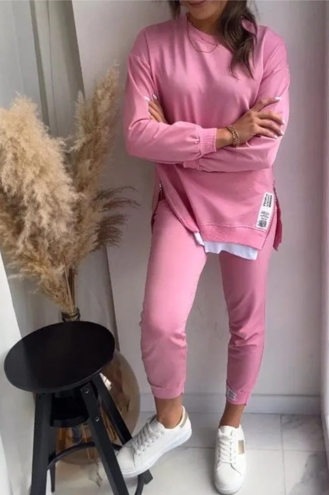 Women's Round Neck Long Sleeve Comfortable Casual 2-Piece Outfit Set