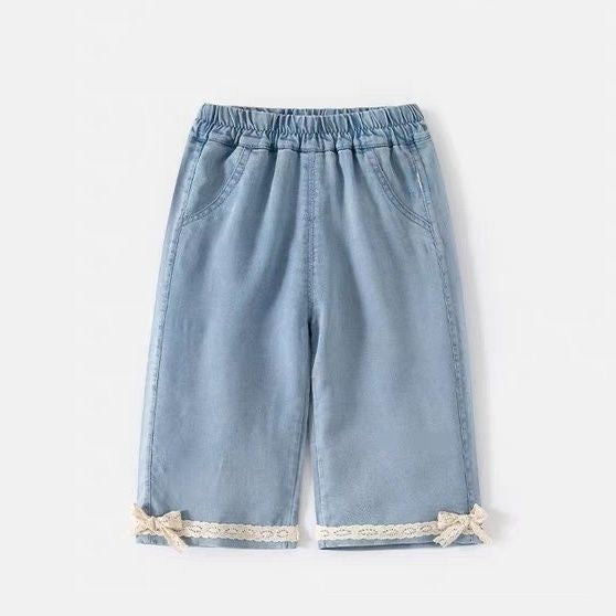 Girls’ Summer Jeans – Baby Lace Bow Nine-Point Wide-Leg Denim Pants - RAC26JP5434BATB