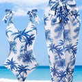 Plus Size Printed Backless Beach Pants Split Swimsuit Bikini Set for Women