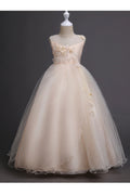 Kids Girls Beautiful Solid Colored Restful Round Neck Thin Mesh Summer Sleeveless Party Dress