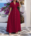 Summer New Style Solid Color Elegant Women's Short Sleeve Long Button Front Maxi Dress Casual Daily Wear
