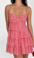 Women's Plaid Print Sleeveless Lace-Up Back Detail Suspender Dress