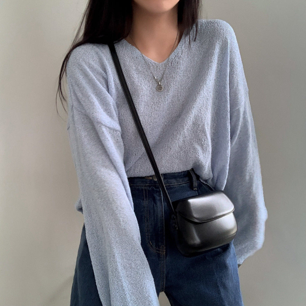 Women's Loose-Fit Versatile Long-Sleeved Thin Knit Top