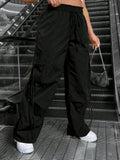 Plus Size Women's Street Style Cargo Pants – Spring/Summer New Fashion Elastic Waist Functional Trousers