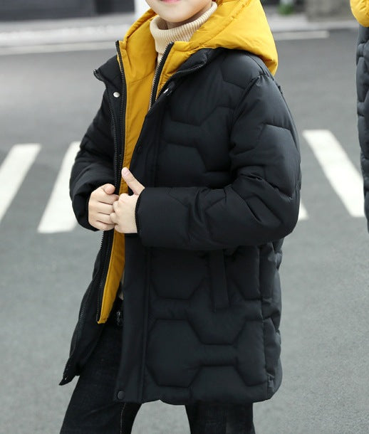 Boys’ Winter Cotton-Padded Coat – Thickened Mid-Length Down Cotton Jacket with Hood - RAC25JP3253BOW