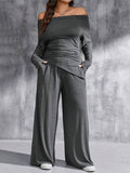 Plus-Size Royal Sister Two-Piece Suit – Elegant Top & Wide-Leg Pants Set | Intellectual Chic Fashion for Women