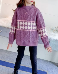 Girls Thick Fleece-Lined Pullover Sweater