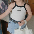 Girls’ Summer Sling Vest Top – Color-Block Pit-Stripe Letter Print Outerwear Shirt - RAC26JP5508BATT