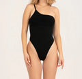 Women's One-Piece Swimsuit with Mesh Shoulder - Elegant, Slimming Swimwear with Sheer Detail