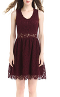 Women vV-Neck Lace-Up Pleated Skirt Dress