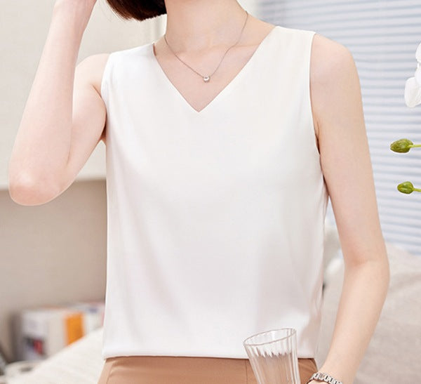 Women's Elegant V-Neck Sleeveless Vest Top - Lightweight Spring & Summer Layering Blouse