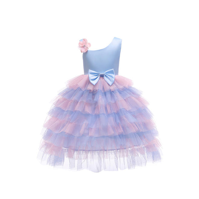 Kids Girls Silk Bow Ruffled Flower Dress