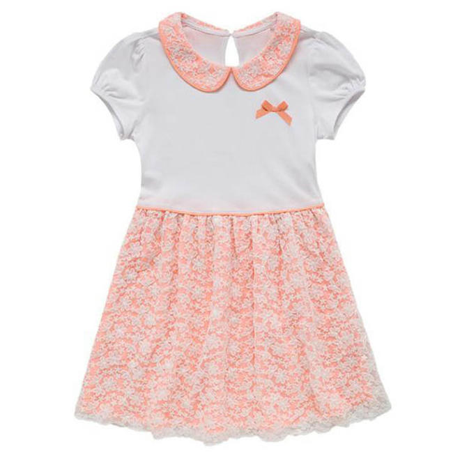 Kids Girls Peter Pan Neck Keyhole Dress
