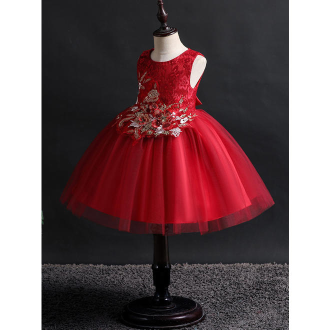 Kids Girls Flower Lace Decorated Ball Gown Dress