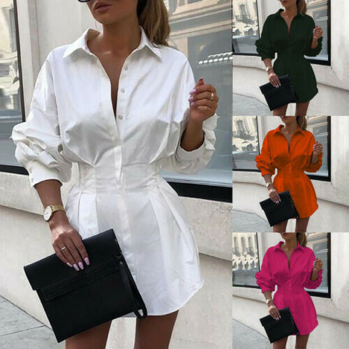 Autumn Solid Color Waist Button Detail Women's Shirt – Elegant Long Sleeve Blouse
