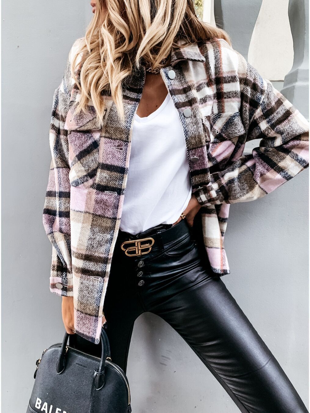 Women's Autumn & Winter Plaid Shacket - Long Sleeve Button-Down Shirt Jacket