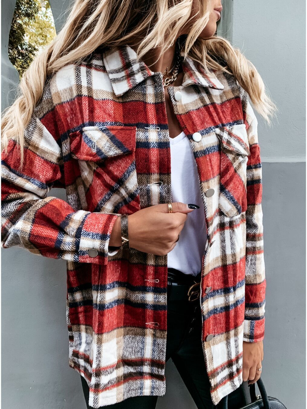 Women's Autumn & Winter Plaid Shacket - Long Sleeve Button-Down Shirt Jacket