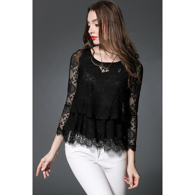 Women Party Wear Sheer Lace Fit Blouse