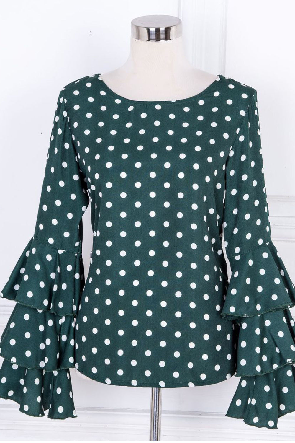 Women Ruffled Sleeve Polka Dot Casual Top
