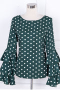 Women Ruffled Sleeve Polka Dot Casual Top