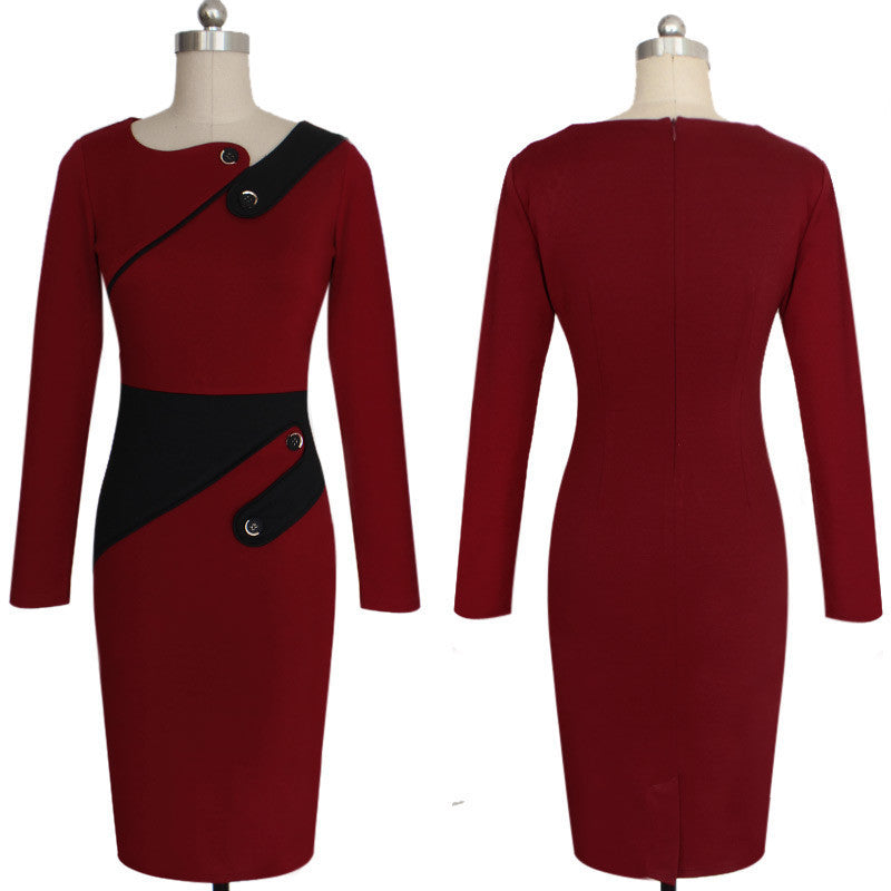 Women Long Sleeve Slimming Pencil Skirt Dress