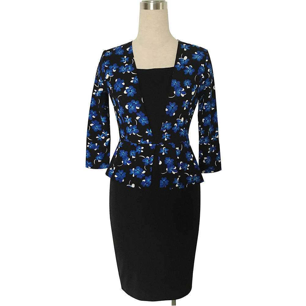 Women Floral Collar Pencil Work Dress