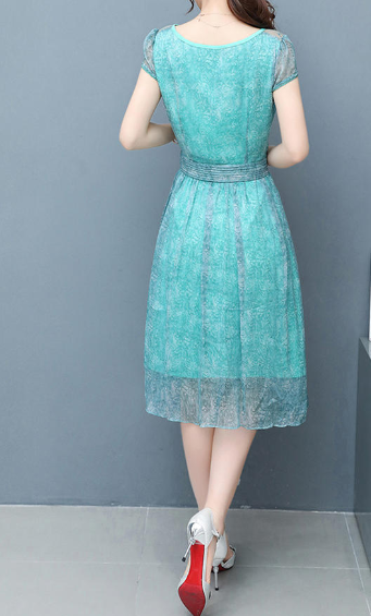 Women Chiffon Lace Sleeve Party Dress