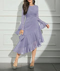 Women's Slim Fit Flared Sleeve Irregular Hem Fishtail Midi Dress